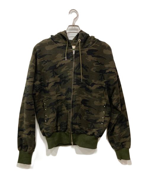 Ballsy.Brothers（ボールジーブラザーズ）BALLSY.BROTHERS (ボールジーブラザーズ) ボクシンググローブワッフルダブルジップフーディー オリーブ サイズ:Mの古着・服飾アイテム