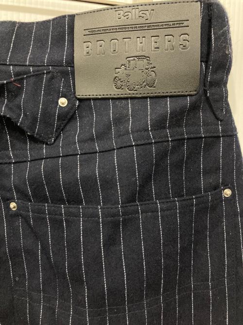 Ballsy.Brothers（ボールジーブラザーズ）BALLSY.BROTHERS (ボールジーブラザーズ) ウールウエスタンストライプスラックス ネイビー サイズ:Lの古着・服飾アイテム