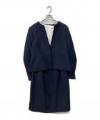 green label relaxingグリーンレーベルリラクシング）の古着「ツイード フリンジ ジャケット/ワンピース セット」｜ネイビー×ホワイト