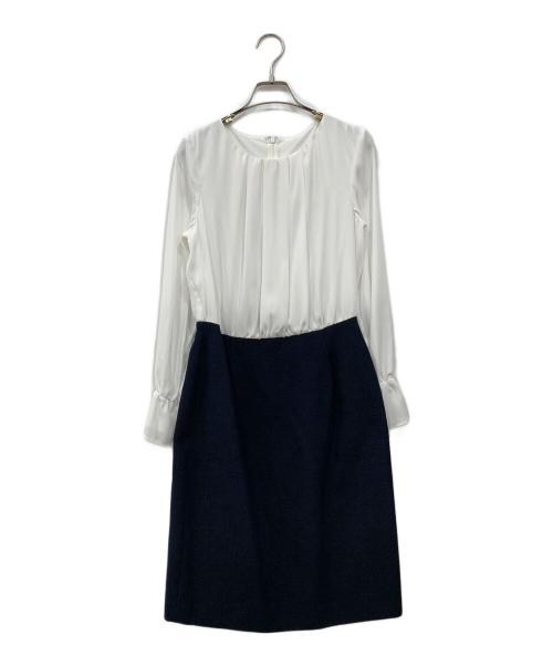 green label relaxing（グリーンレーベルリラクシング）green label relaxing (グリーンレーベルリラクシング) ツイード フリンジ ジャケット/ワンピース セット ネイビー×ホワイト サイズ:40の古着・服飾アイテム