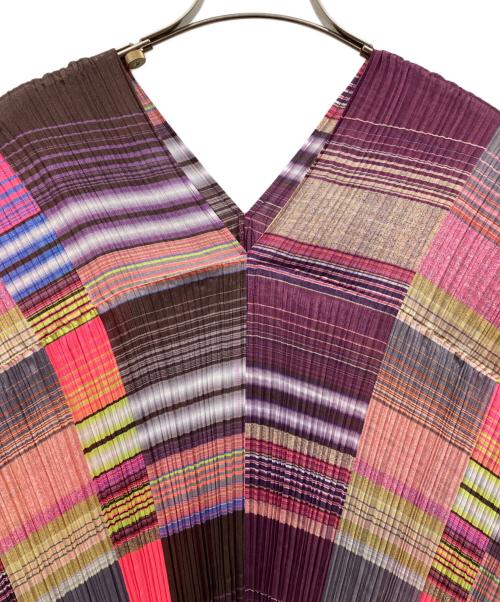 PLEATS PLEASE（プリーツプリーズ）PLEATS PLEASE (プリーツプリーズ) ブロックチェック プリーツ変形ポンチョ マルチカラー サイズ:Freeの古着・服飾アイテム