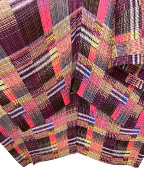 PLEATS PLEASE（プリーツプリーズ）PLEATS PLEASE (プリーツプリーズ) ブロックチェック プリーツ変形ポンチョ マルチカラー サイズ:Freeの古着・服飾アイテム
