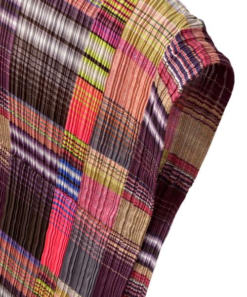 PLEATS PLEASE（プリーツプリーズ）PLEATS PLEASE (プリーツプリーズ) ブロックチェック プリーツ変形ポンチョ マルチカラー サイズ:Freeの古着・服飾アイテム