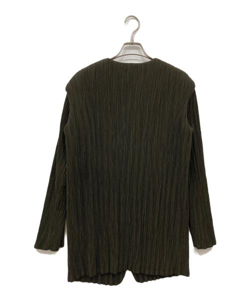 ISSEY MIYAKE（イッセイミヤケ）ISSEY MIYAKE (イッセイミヤケ) ノーカラープリーツジャケット ブラウン サイズ:Mの古着・服飾アイテム