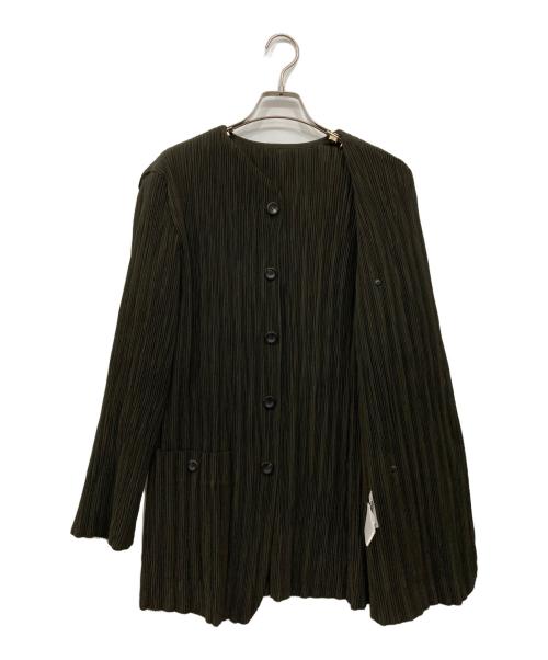 ISSEY MIYAKE（イッセイミヤケ）ISSEY MIYAKE (イッセイミヤケ) ノーカラープリーツジャケット ブラウン サイズ:Mの古着・服飾アイテム