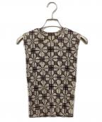 PLEATS PLEASEプリーツプリーズ）の古着「ノースリープリーツブブラウス」｜ブラウン×アイボリー