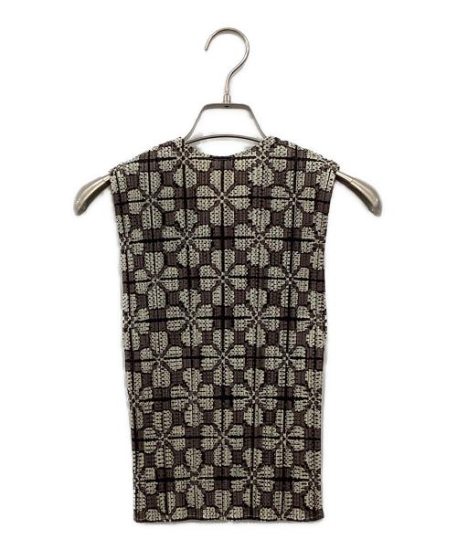 PLEATS PLEASE（プリーツプリーズ）PLEATS PLEASE (プリーツプリーズ) ノースリープリーツブブラウス ブラウン×アイボリー サイズ:3の古着・服飾アイテム