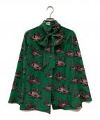 AKIRA NAKAアキラナカ）の古着「総柄 ハイネック ボウタイブラウス」｜グリーン