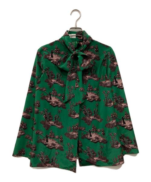 AKIRA NAKA（アキラナカ）AKIRA NAKA (アキラナカ) 総柄 ハイネック ボウタイブラウス グリーン サイズ:36の古着・服飾アイテム