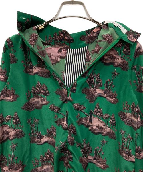 AKIRA NAKA（アキラナカ）AKIRA NAKA (アキラナカ) 総柄 ハイネック ボウタイブラウス グリーン サイズ:36の古着・服飾アイテム