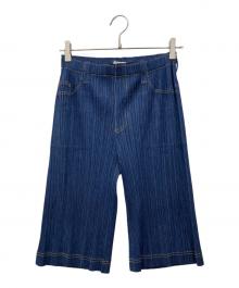 PLEATS PLEASE（プリーツプリーズ）の古着「デニム転写 プリーツハーフパンツ」｜ブルー