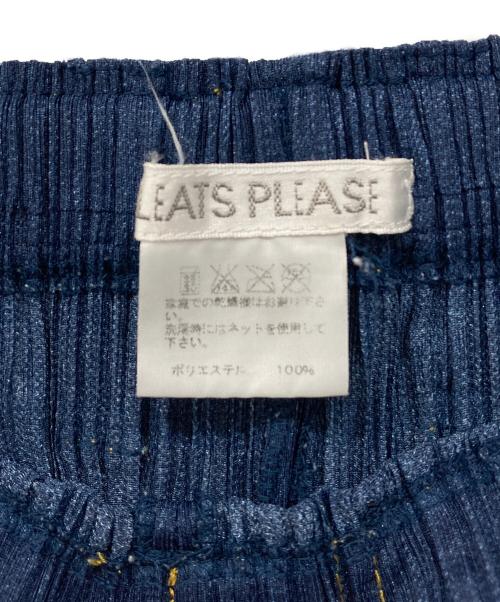 PLEATS PLEASE（プリーツプリーズ）PLEATS PLEASE (プリーツプリーズ) デニム転写 プリーツハーフパンツ ブルー サイズ:5の古着・服飾アイテム