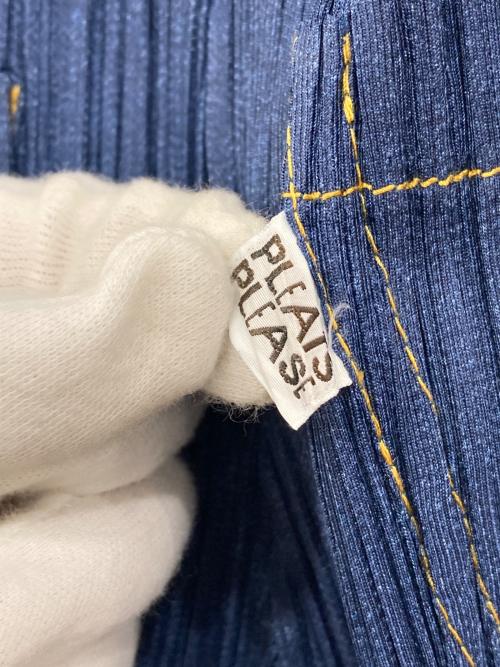 PLEATS PLEASE（プリーツプリーズ）PLEATS PLEASE (プリーツプリーズ) デニム転写 プリーツハーフパンツ ブルー サイズ:5の古着・服飾アイテム