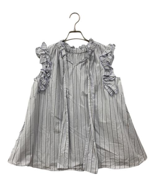 ANAYI（アナイ）ANAYI (アナイ) アソートシャツギャザーフリル ブラウス ホワイト×ブルー サイズ:36の古着・服飾アイテム