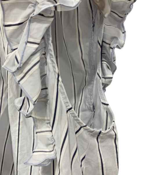 ANAYI（アナイ）ANAYI (アナイ) アソートシャツギャザーフリル ブラウス ホワイト×ブルー サイズ:36の古着・服飾アイテム