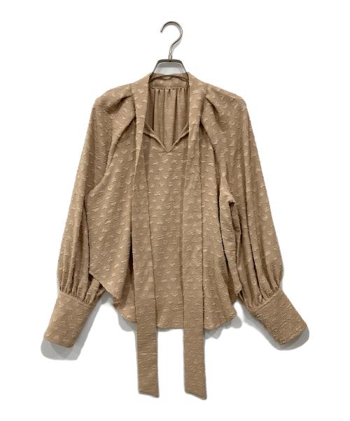 SHIPS（シップス）SHIPS (シップス) カット ジャカード ボウタイ ブラウス ベージュ サイズ:S 未使用品の古着・服飾アイテム