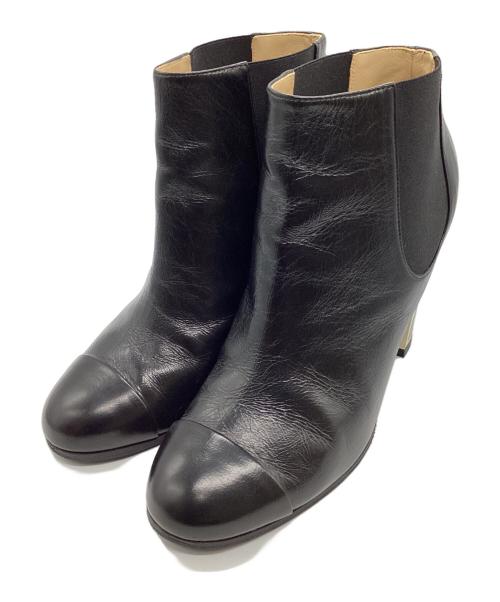 CHANEL（シャネル）CHANEL (シャネル) ココマークサイドゴアショートブーツ ブラック サイズ:37 1/2の古着・服飾アイテム