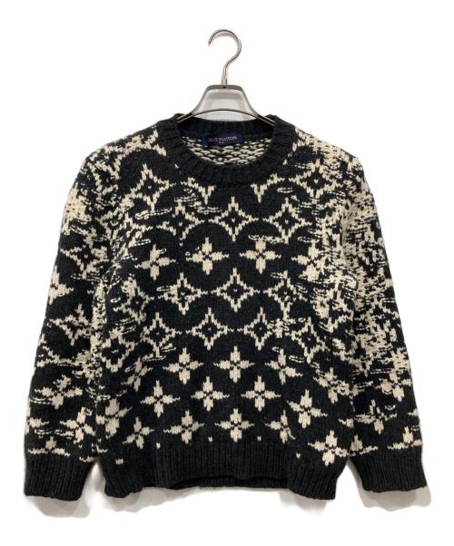 LOUIS VUITTON（ルイ ヴィトン）LOUIS VUITTON (ルイ ヴィトン) ディストーテッドモノグラムニット グレー×ホワイト サイズ:Lの古着・服飾アイテム