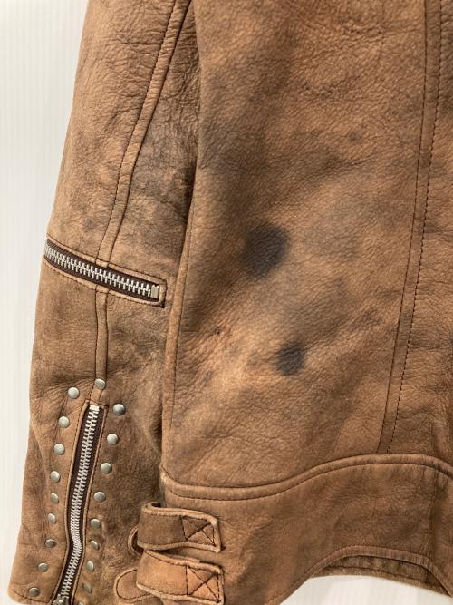 GUESS（ゲス）GUESS (ゲス) シープスキン ダブルライダースジャケット ブラウン サイズ:Lの古着・服飾アイテム
