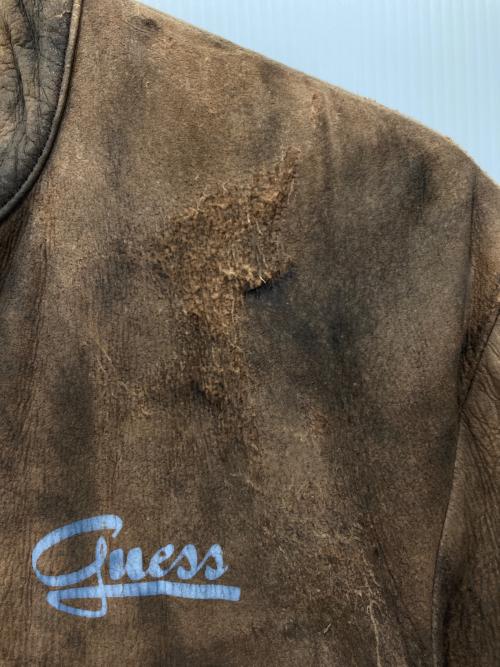 GUESS（ゲス）GUESS (ゲス) シープスキン ダブルライダースジャケット ブラウン サイズ:Lの古着・服飾アイテム