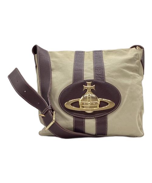 Vivienne Westwood（ヴィヴィアンウエストウッド）Vivienne Westwood (ヴィヴィアンウエストウッド) ビッグオーブ キャンバスショルダーバッグ ベージュの古着・服飾アイテム