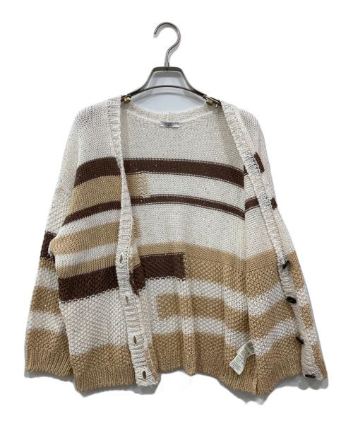PESERICO（ペゼリコ）PESERICO (ペゼリコ) ボーダーニットカーディガン ホワイト×ベージュ サイズ:38の古着・服飾アイテム