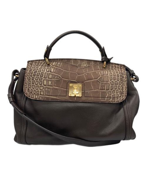 MCM（エムシーエム）MCM (エムシーエム) 2WAYクロコ型押しレザーバッグ ブラウンの古着・服飾アイテム