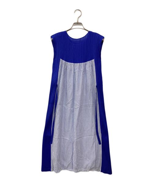 PLEATS PLEASE（プリーツプリーズ）PLEATS PLEASE (プリーツプリーズ) ドッキングノースリーブワンピース ブルー サイズ:5の古着・服飾アイテム