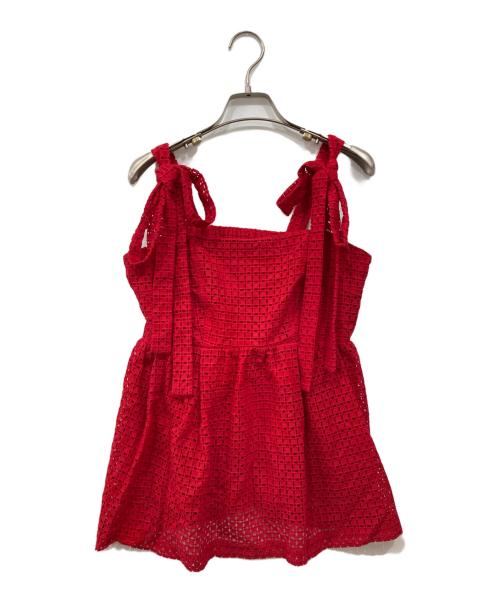 FRAY ID（フレイ アイディー）FRAY ID (フレイ アイディー) ショルダーリボンペプラムブラウス レッド サイズ:1の古着・服飾アイテム