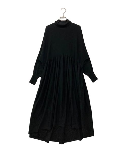 Curensology（カレンソロジー）Curensology (カレンソロジー) ウールハイネックギャザー長袖ワンピース ブラック サイズ:Freeの古着・服飾アイテム