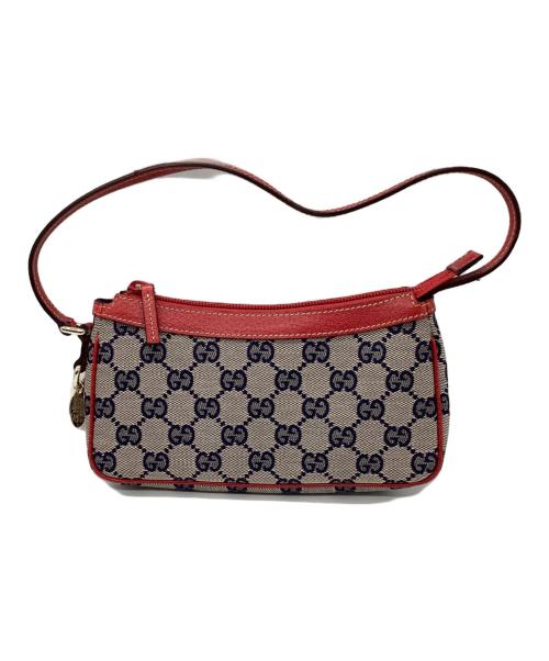 GUCCI（グッチ）GUCCI (グッチ) GGキャンバスアクセサリーポーチ レッド×ベージュの古着・服飾アイテム