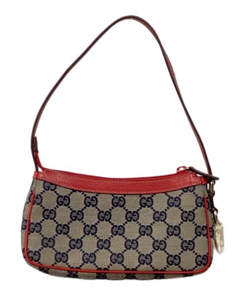 GUCCI（グッチ）GUCCI (グッチ) GGキャンバスアクセサリーポーチ レッド×ベージュの古着・服飾アイテム