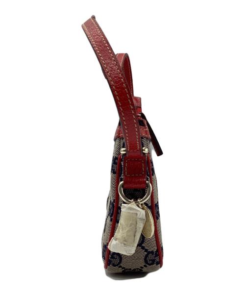 GUCCI（グッチ）GUCCI (グッチ) GGキャンバスアクセサリーポーチ レッド×ベージュの古着・服飾アイテム