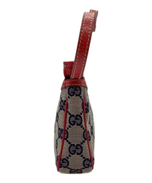 GUCCI（グッチ）GUCCI (グッチ) GGキャンバスアクセサリーポーチ レッド×ベージュの古着・服飾アイテム