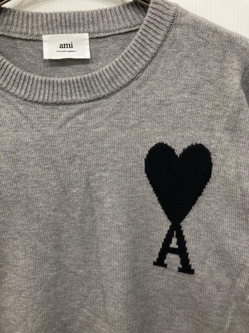 AMI Alexandre Mattiussi（アミアレクサンドルマテュッシ）AMI Alexandre Mattiussi (アミアレクサンドルマテュッシ) ハートロゴ刺繍ニット グレー サイズ:Lの古着・服飾アイテム