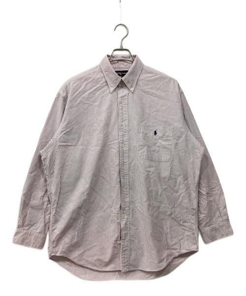 RALPH LAUREN（ラルフローレン）RALPH LAUREN (ラルフローレン) ロゴ刺繍シャツ パープル×ホワイト サイズ:Mの古着・服飾アイテム
