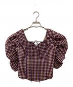 Ameriアメリ）の古着「CHECK PUFF SLEEVE TOP」｜パープル