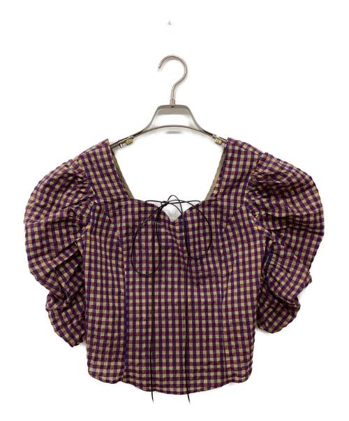 Ameri（アメリ）AMERI (アメリ) CHECK PUFF SLEEVE TOP パープル サイズ:Sの古着・服飾アイテム