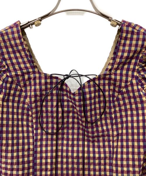 Ameri（アメリ）AMERI (アメリ) CHECK PUFF SLEEVE TOP パープル サイズ:Sの古着・服飾アイテム