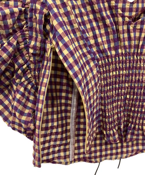 Ameri（アメリ）AMERI (アメリ) CHECK PUFF SLEEVE TOP パープル サイズ:Sの古着・服飾アイテム