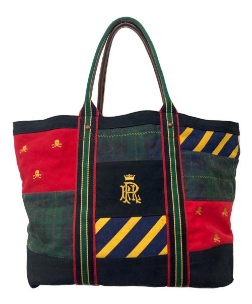 Rugby Ralph Lauren（ラグビーラルフローレン）Rugby Ralph Lauren (ラグビーラルフローレン) パッチワークビッグトートバッグ レッド×グリーン×ブラックの古着・服飾アイテム