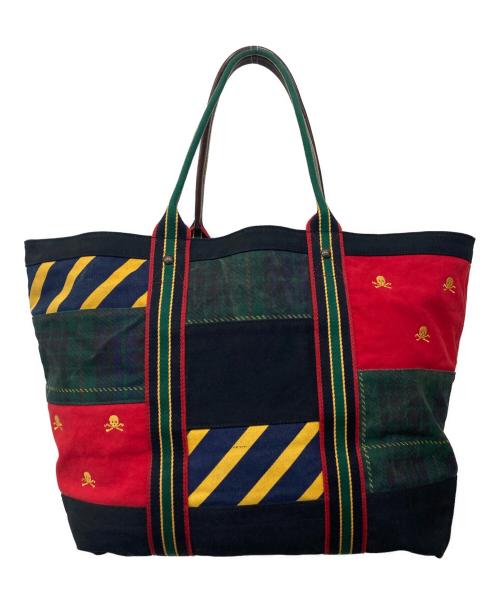Rugby Ralph Lauren（ラグビーラルフローレン）Rugby Ralph Lauren (ラグビーラルフローレン) パッチワークビッグトートバッグ レッド×グリーン×ブラックの古着・服飾アイテム