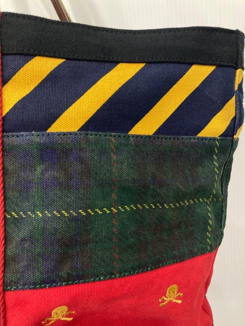 Rugby Ralph Lauren（ラグビーラルフローレン）Rugby Ralph Lauren (ラグビーラルフローレン) パッチワークビッグトートバッグ レッド×グリーン×ブラックの古着・服飾アイテム