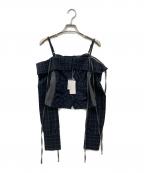 amerge.アメルジュ）の古着「2way オフショルダーチェックブラウス」｜ネイビー×カーキ