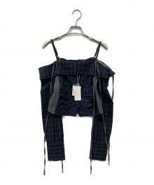 amerge.（アメルジュ）の古着「2way オフショルダーチェックブラウス」｜ネイビー×カーキ