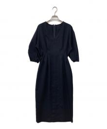 VERMEIL par iena（ヴェルメイユ パー イエナ）の古着「バスケットウエストシェイプワンピ－ス」｜ネイビー