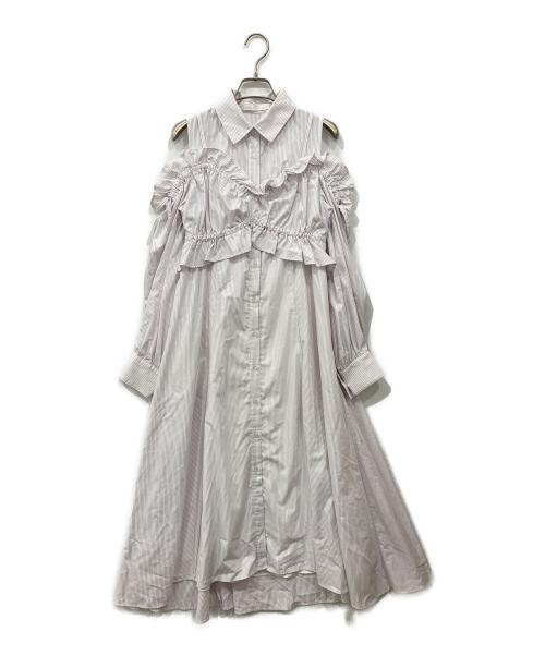 LILLIAN CARAT（リリアンカラット）LILLIAN CARAT (リリアンカラット) レイヤードデザインストライプシャツワンピース パープル サイズ:1の古着・服飾アイテム