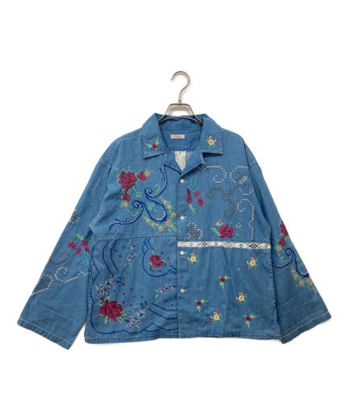 freada（フリーダ）freada (フリーダ) オープンカラー 刺繍 シャツジャケット ブルー サイズ:Freeの古着・服飾アイテム