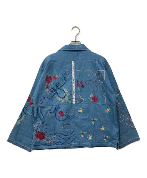 freada（フリーダ）freada (フリーダ) オープンカラー 刺繍 シャツジャケット ブルー サイズ:Freeの古着・服飾アイテム