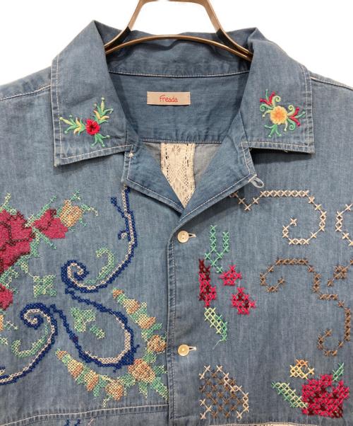 freada（フリーダ）freada (フリーダ) オープンカラー 刺繍 シャツジャケット ブルー サイズ:Freeの古着・服飾アイテム